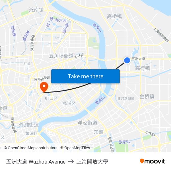 五洲大道 Wuzhou Avenue to 上海開放大學 map