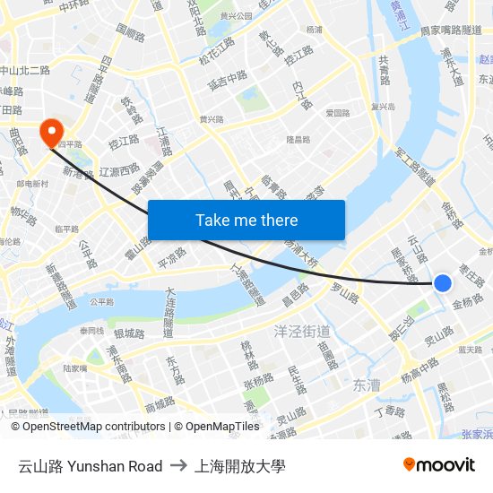 云山路 Yunshan Road to 上海開放大學 map