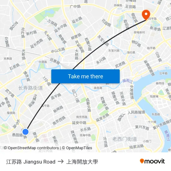 江苏路 Jiangsu Road to 上海開放大學 map