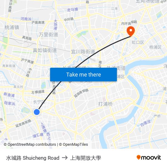 水城路 Shuicheng Road to 上海開放大學 map