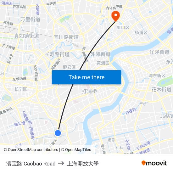 漕宝路 Caobao Road to 上海開放大學 map