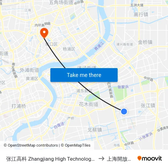 张江高科 Zhangjiang High Technology Park to 上海開放大學 map