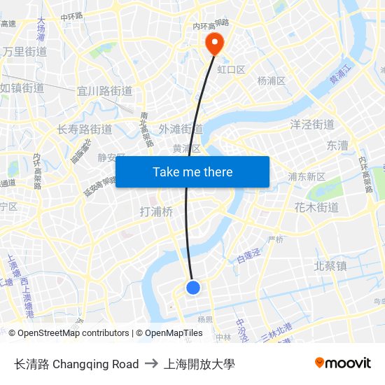 长清路 Changqing Road to 上海開放大學 map