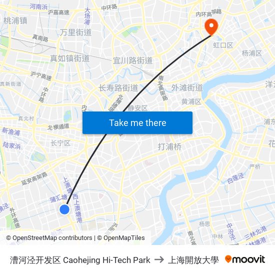 漕河泾开发区 Caohejing Hi-Tech Park to 上海開放大學 map