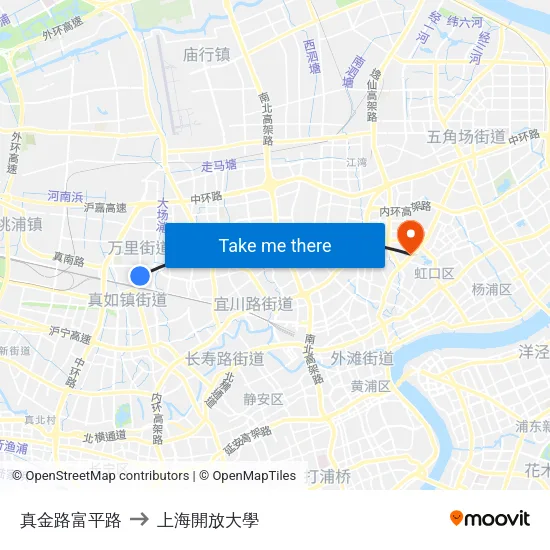 真金路富平路 to 上海開放大學 map