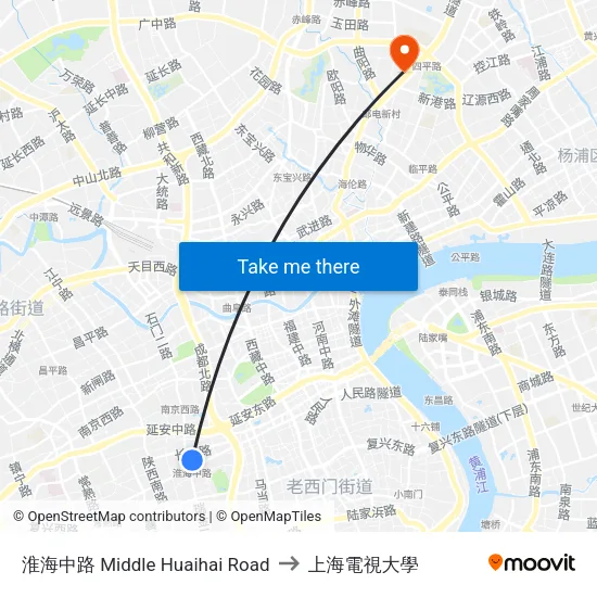 淮海中路 Middle Huaihai Road to 上海電視大學 map