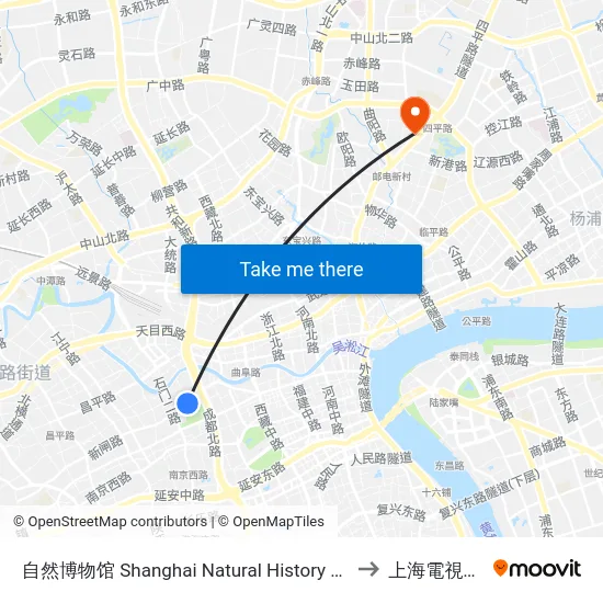 自然博物馆 Shanghai Natural History Museum to 上海電視大學 map