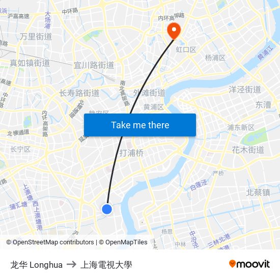 龙华 Longhua to 上海電視大學 map