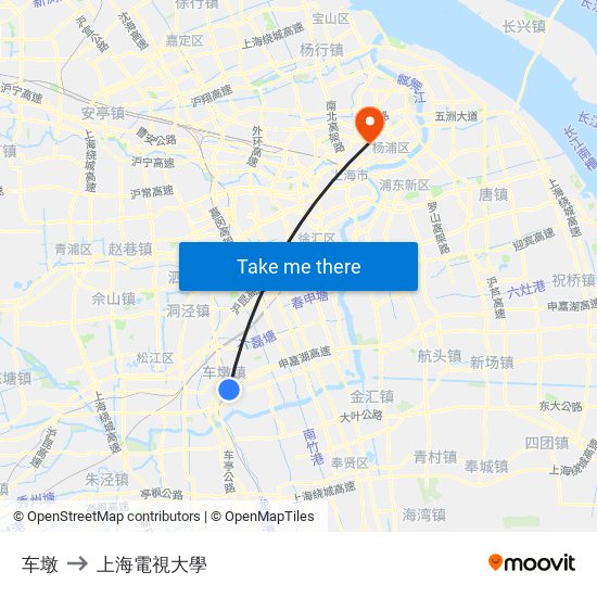 车墩 to 上海電視大學 map