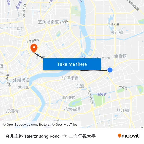 台儿庄路 Taierzhuang Road to 上海電視大學 map