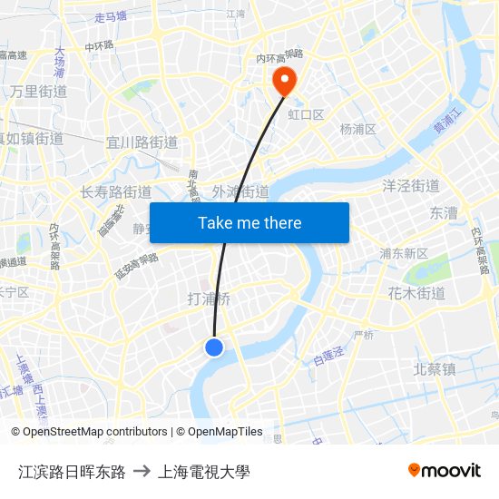 江滨路日晖东路 to 上海電視大學 map