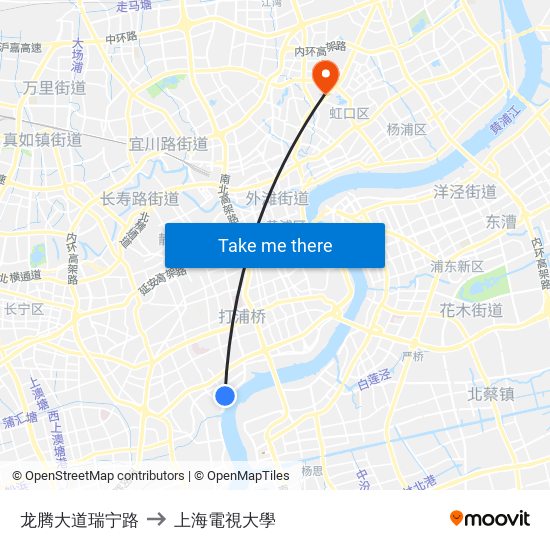 龙腾大道瑞宁路 to 上海電視大學 map