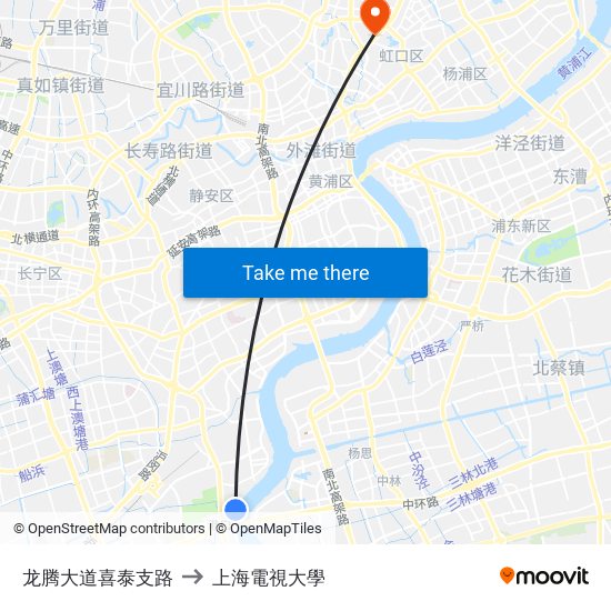 龙腾大道喜泰支路 to 上海電視大學 map