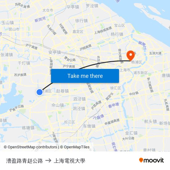 漕盈路青赵公路 to 上海電視大學 map