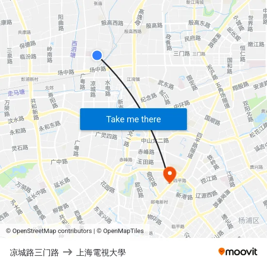 凉城路三门路 to 上海電視大學 map