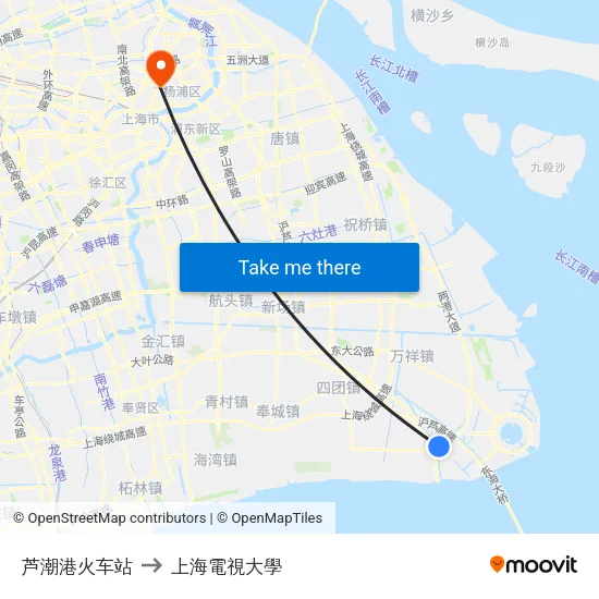 芦潮港火车站 to 上海電視大學 map