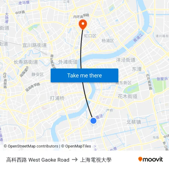 高科西路 West Gaoke Road to 上海電視大學 map