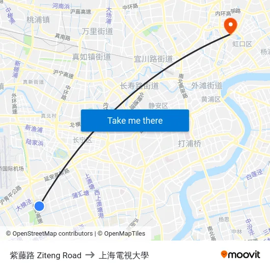 紫藤路 Ziteng Road to 上海電視大學 map