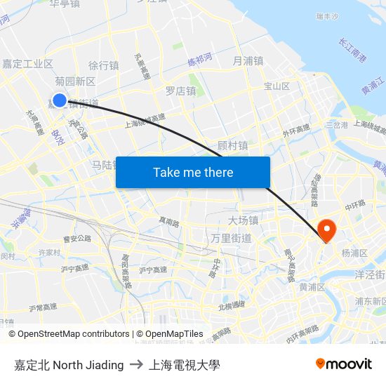 嘉定北 North Jiading to 上海電視大學 map