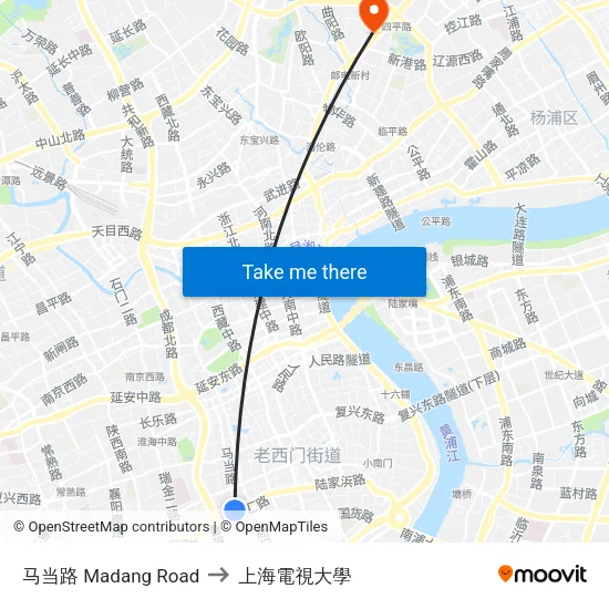 马当路 Madang Road to 上海電視大學 map