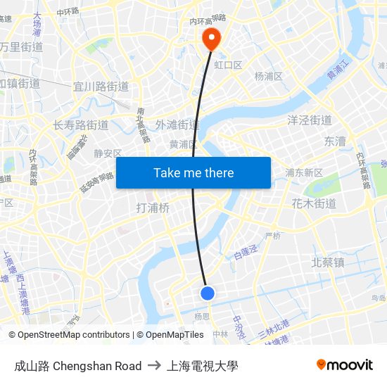 成山路 Chengshan Road to 上海電視大學 map