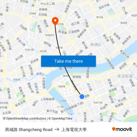 商城路 Shangcheng Road to 上海電視大學 map