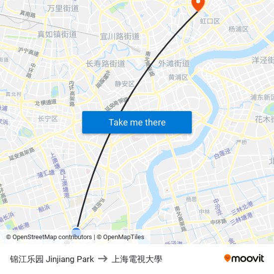 锦江乐园 Jinjiang Park to 上海電視大學 map