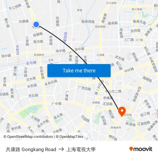 共康路 Gongkang Road to 上海電視大學 map