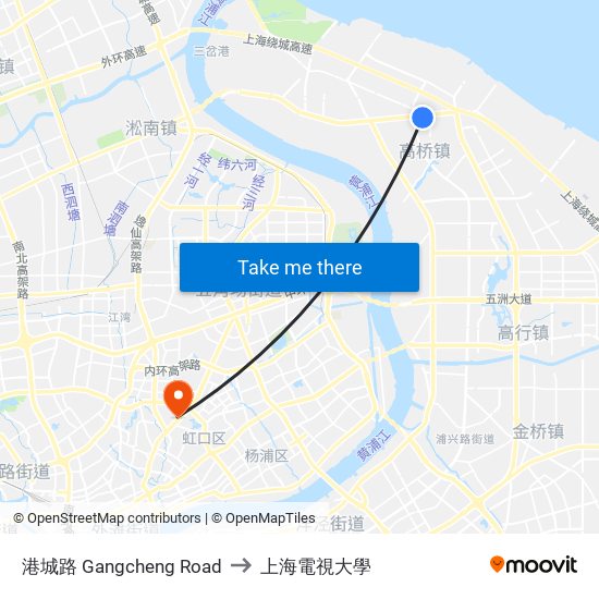 港城路 Gangcheng Road to 上海電視大學 map