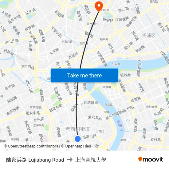 陆家浜路 Lujiabang Road to 上海電視大學 map