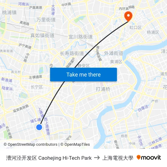漕河泾开发区 Caohejing Hi-Tech Park to 上海電視大學 map