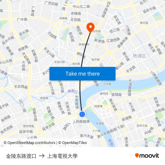 金陵东路渡口 to 上海電視大學 map