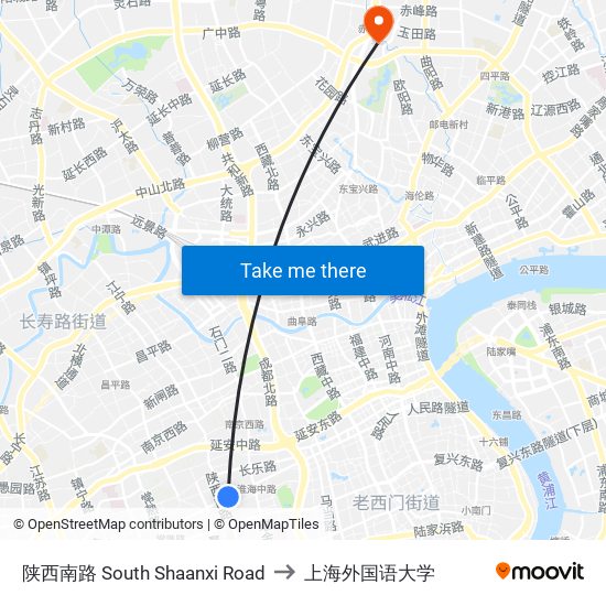 陕西南路 South Shaanxi Road to 上海外国语大学 map