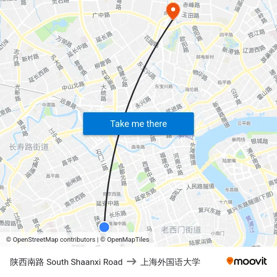 陕西南路 South Shaanxi Road to 上海外国语大学 map
