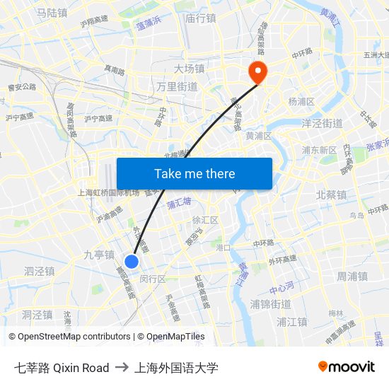 七莘路 Qixin Road to 上海外国语大学 map