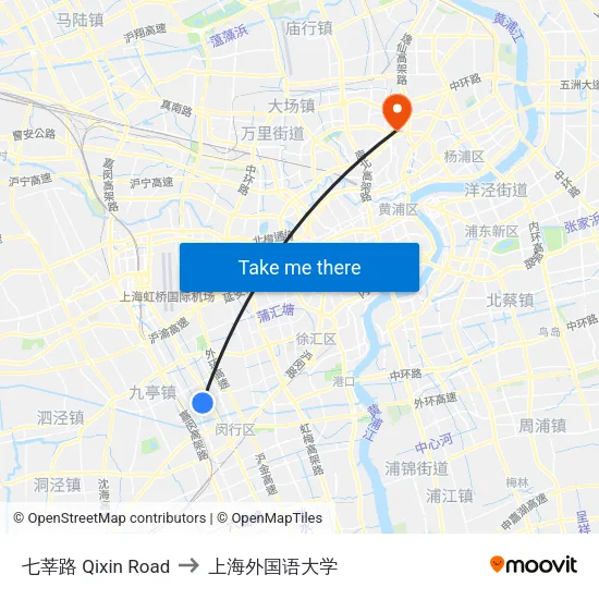 七莘路 Qixin Road to 上海外国语大学 map