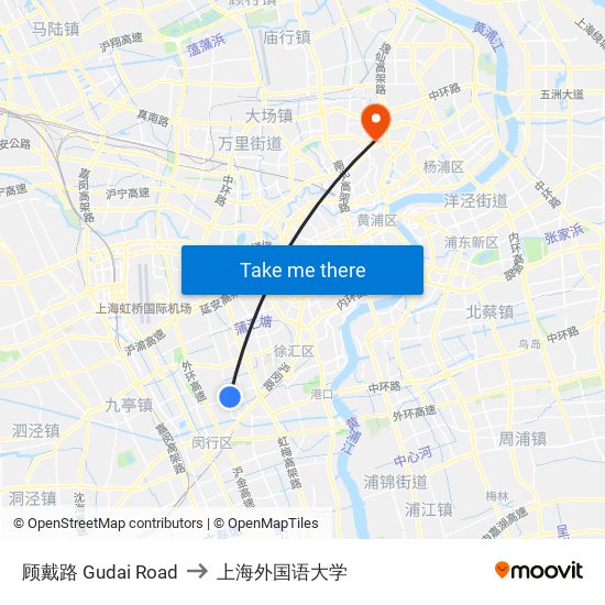 顾戴路 Gudai Road to 上海外国语大学 map
