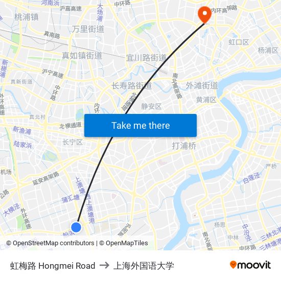 虹梅路 Hongmei Road to 上海外国语大学 map