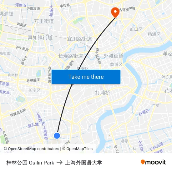 桂林公园 Guilin Park to 上海外国语大学 map