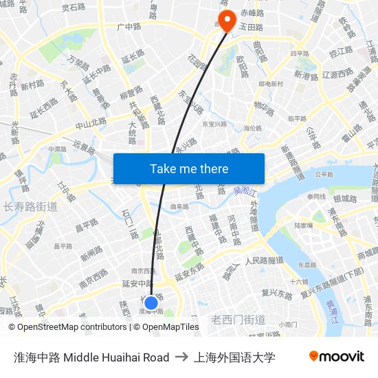 淮海中路 Middle Huaihai Road to 上海外国语大学 map