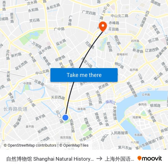 自然博物馆 Shanghai Natural History Museum to 上海外国语大学 map