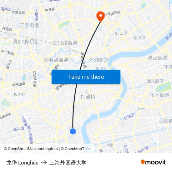 龙华 Longhua to 上海外国语大学 map