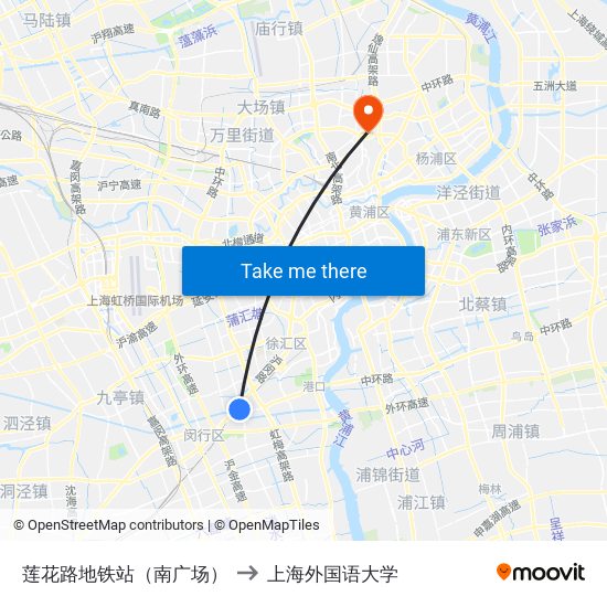 莲花路地铁站（南广场） to 上海外国语大学 map