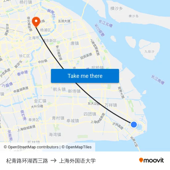 杞青路环湖西三路 to 上海外国语大学 map