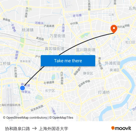 协和路泉口路 to 上海外国语大学 map