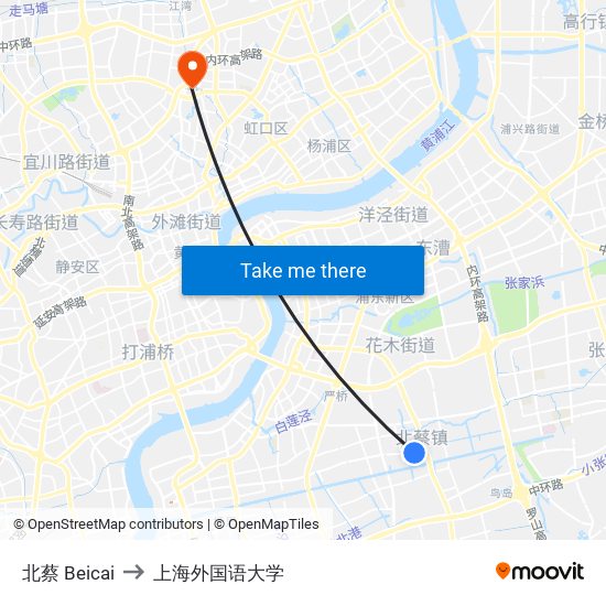 北蔡 Beicai to 上海外国语大学 map