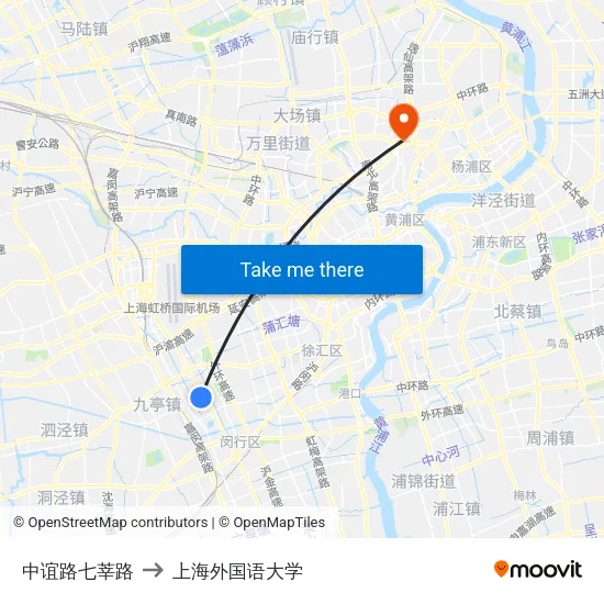 中谊路七莘路 to 上海外国语大学 map