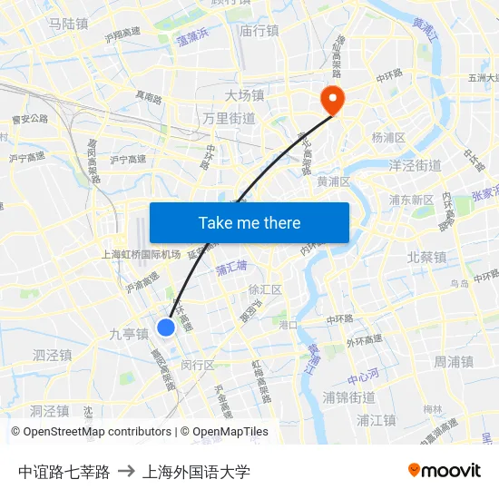 中谊路七莘路 to 上海外国语大学 map