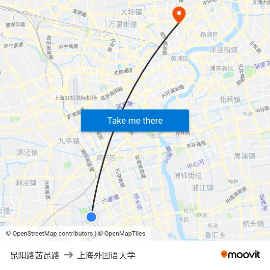 昆阳路茜昆路 to 上海外国语大学 map