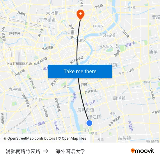浦驰南路竹园路 to 上海外国语大学 map